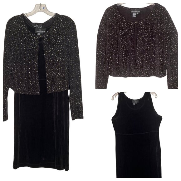 Carole Little Black Velvet Dress & Glitter Cardigan Set Size 10 Career VTG Y2K - Picture 1 of 16